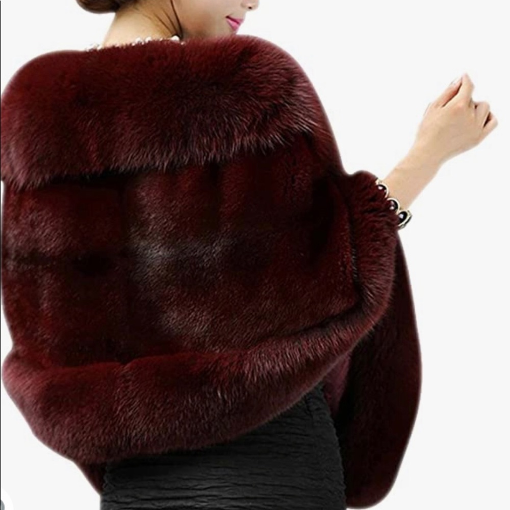 Faux Fur Wrap - never worn- soft, warm and fully lined. Burgundy color